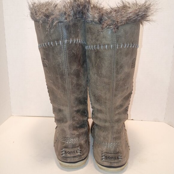 SOREL Cate Women's Sz 5US/36EU Gray Tall Fur Lined Snow Boot Lace-Up - Picture 12 of 13